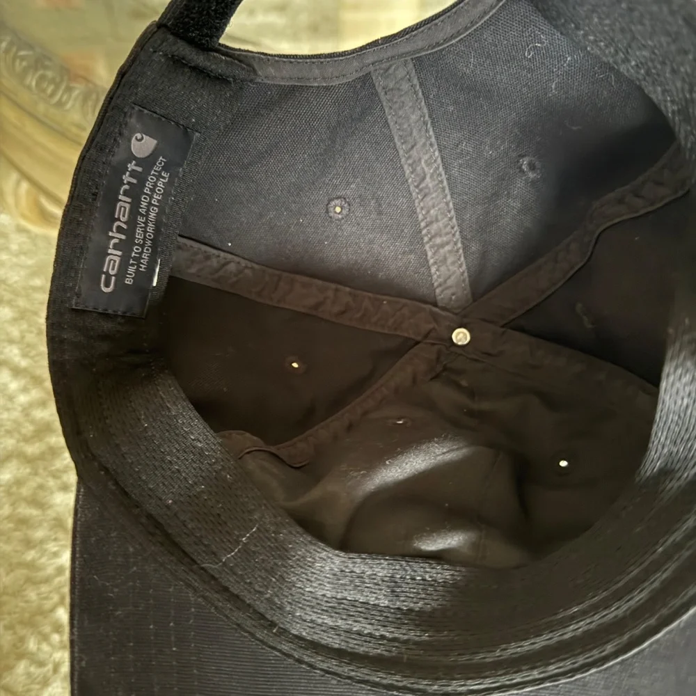 Carhartt Mens Black Hoop and Loop Adjustable Baseball Cap Leather Logo One Size